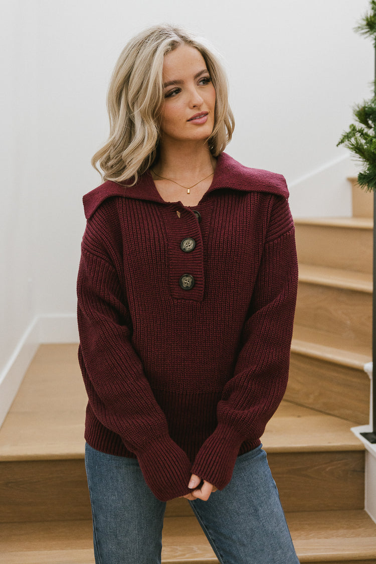 collared button front sweater