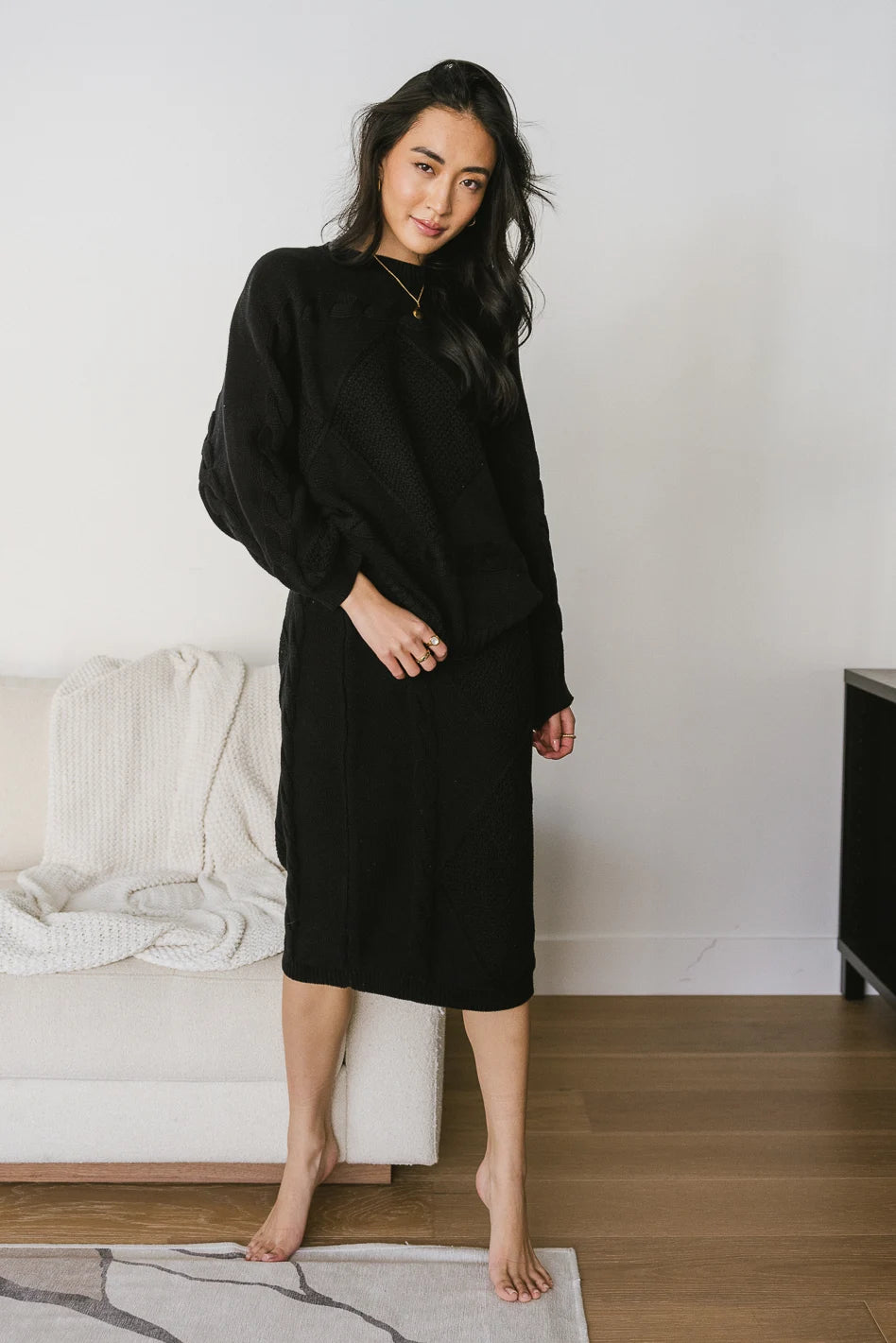 Lilly Cable Knit Skirt in Black bohme