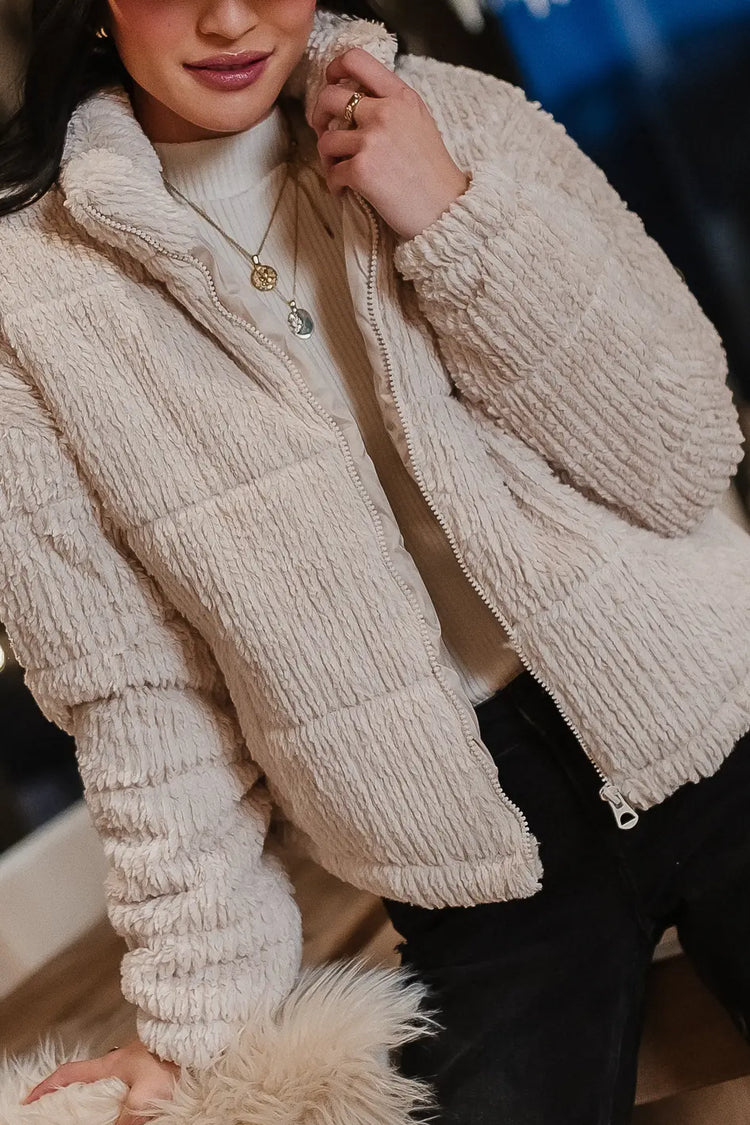 Front zip up jacket in beige 