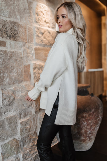 white high neck sweater