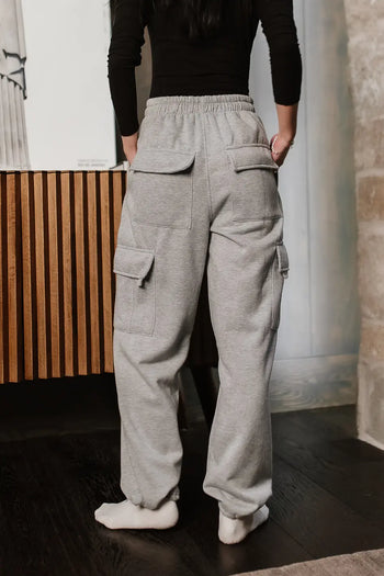 elastic waist and cuff on grey sweats