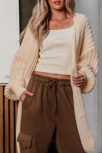 puffy sleeve cardigan in oatmeal