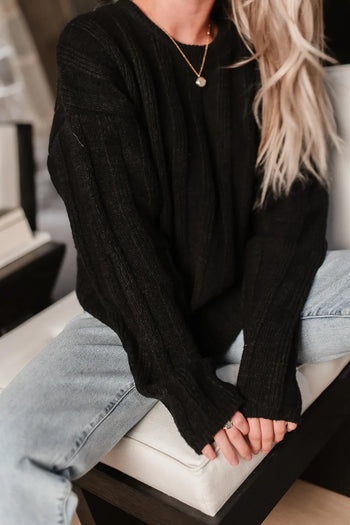 vortical ribbed black sweater 
