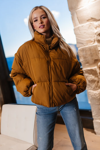 brown puff jacket