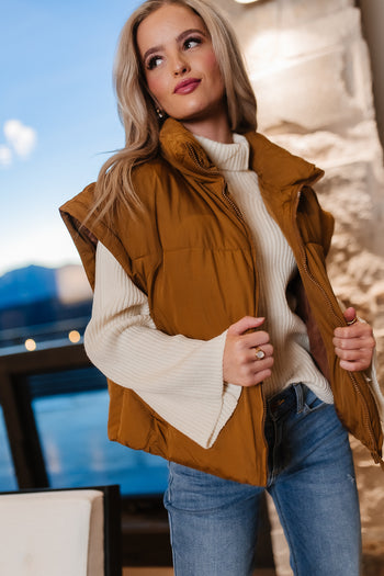 puffer vest in brown
