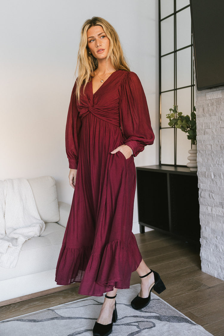 long burgundy dress with pockets