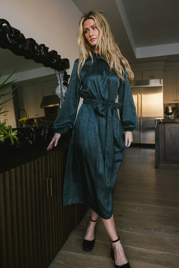 teal zebra printed midi dress