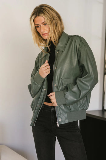 Zip up vegan jacket in olive 