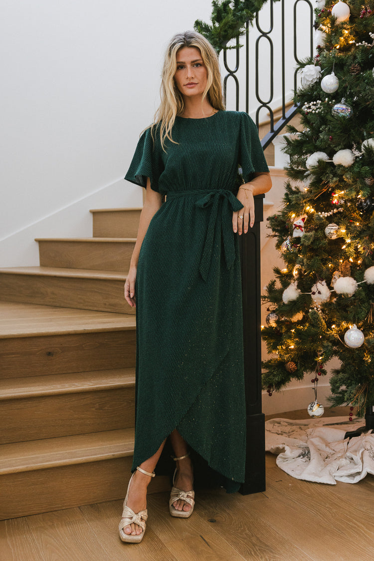 maxi dress with tie in green