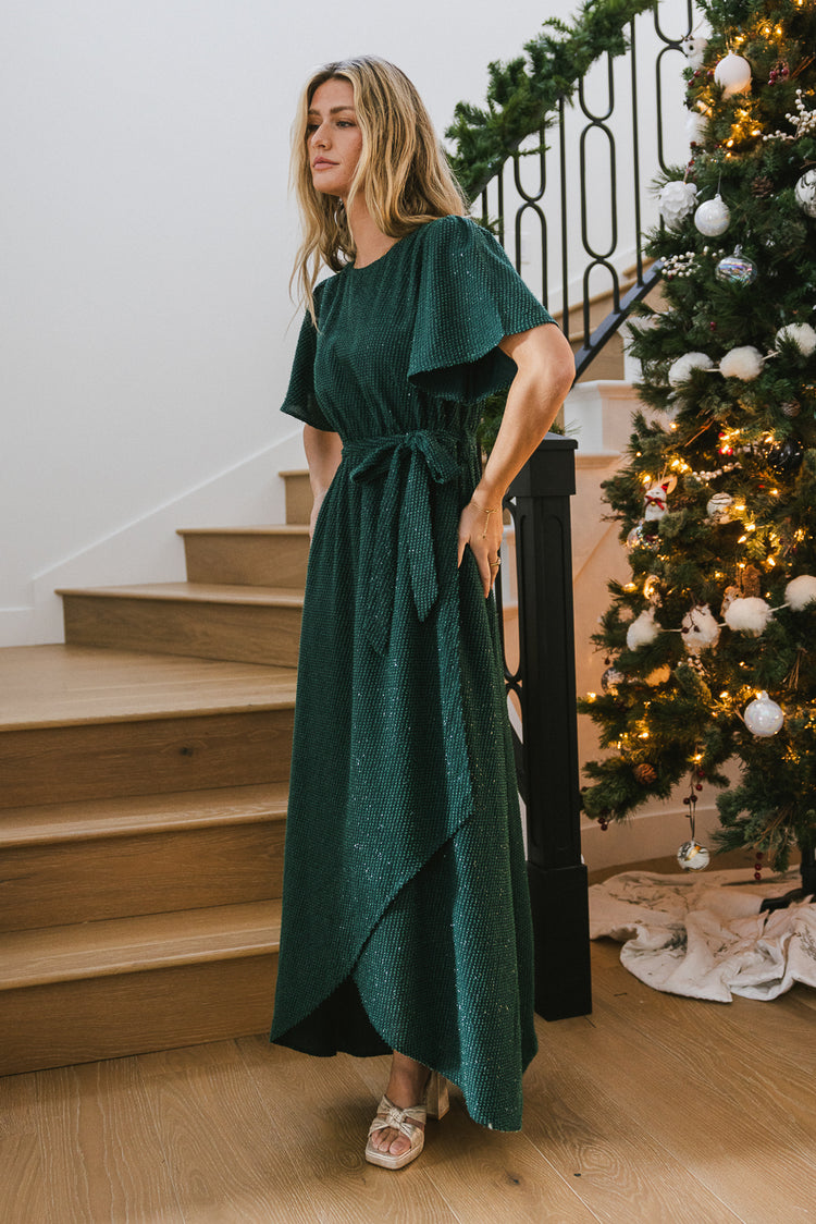 maxi dress in green with sparkles