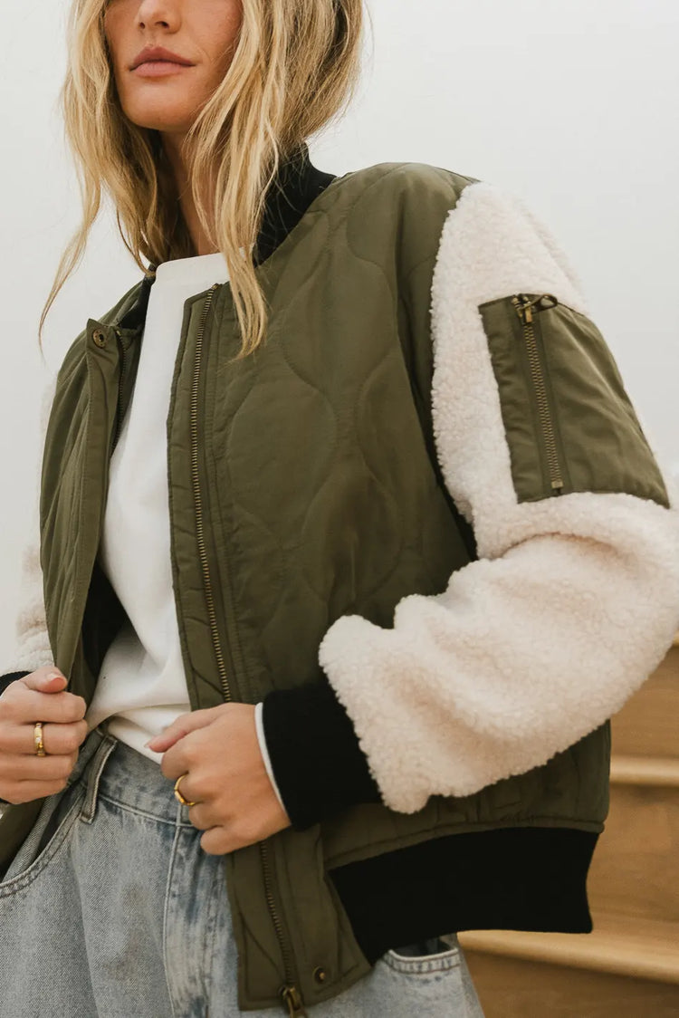 quilted olive bomber jacket