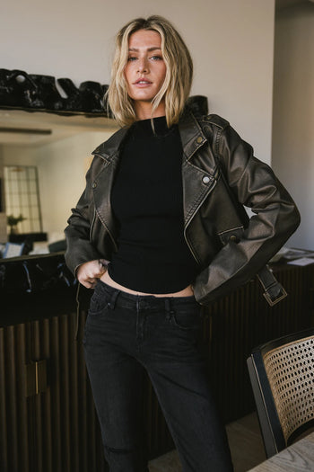 Long sleeves moto jacket in vintage washed 