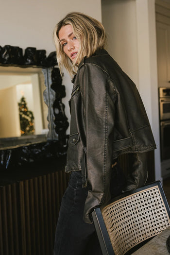 Adjustable hem tie moto jacket 