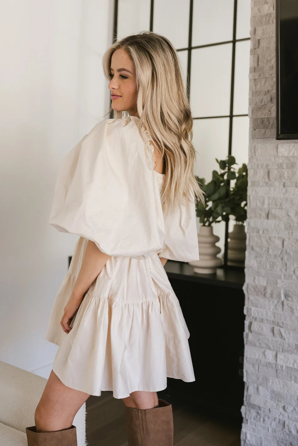 Litzy Mini Dress in Beige