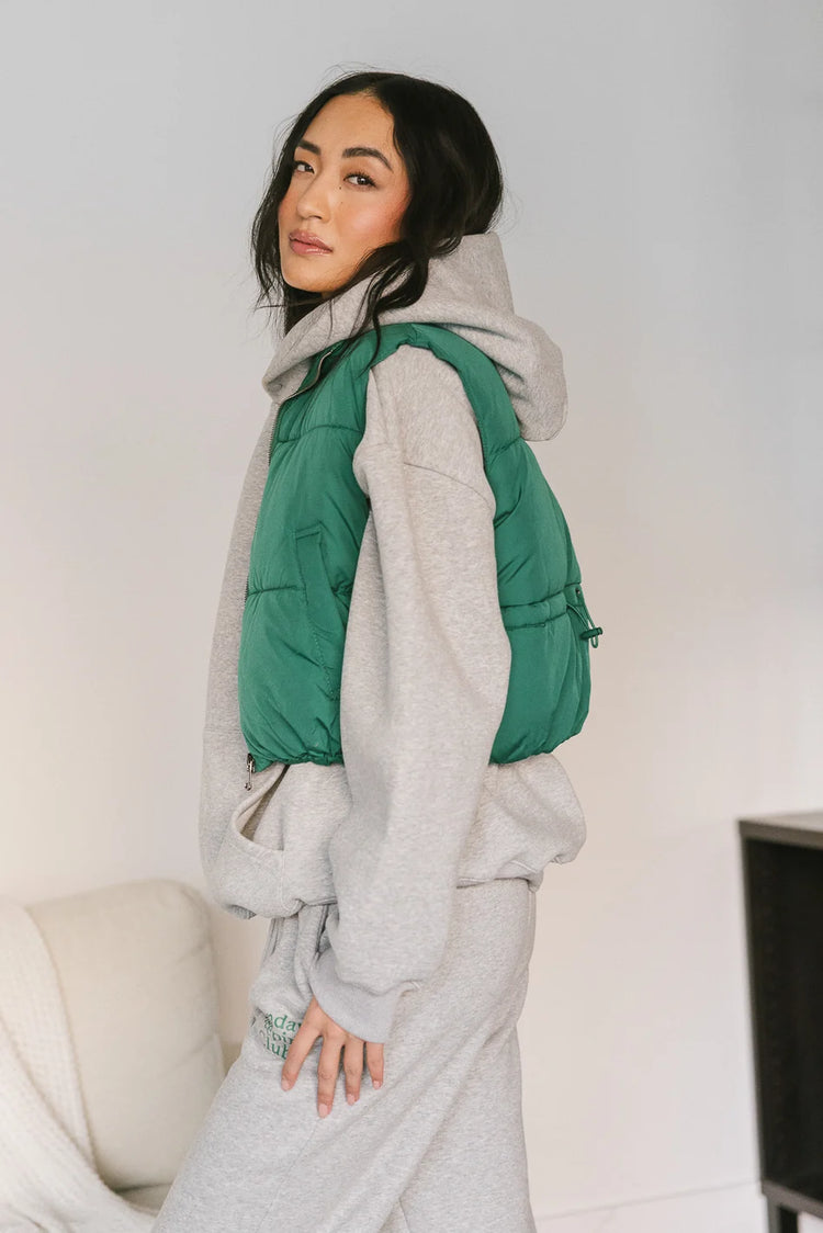 cropped green puffer vest