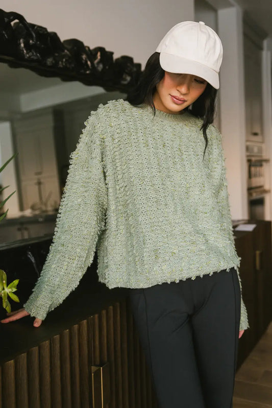 sage green fuzzy sweater 