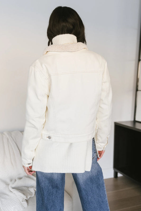 back of long sleeve denim jacket in white