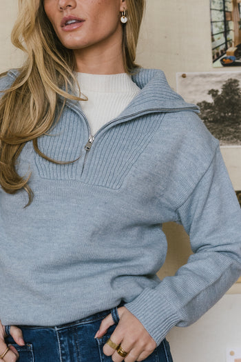 quarter zip sweater in blue