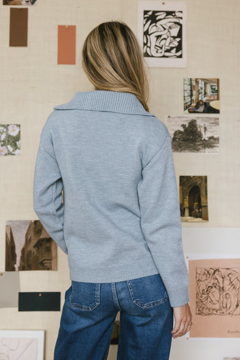 long sleeve blue sweater with collar