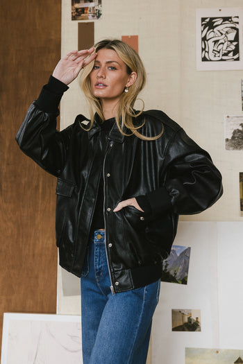 Button up vegan jacket in black