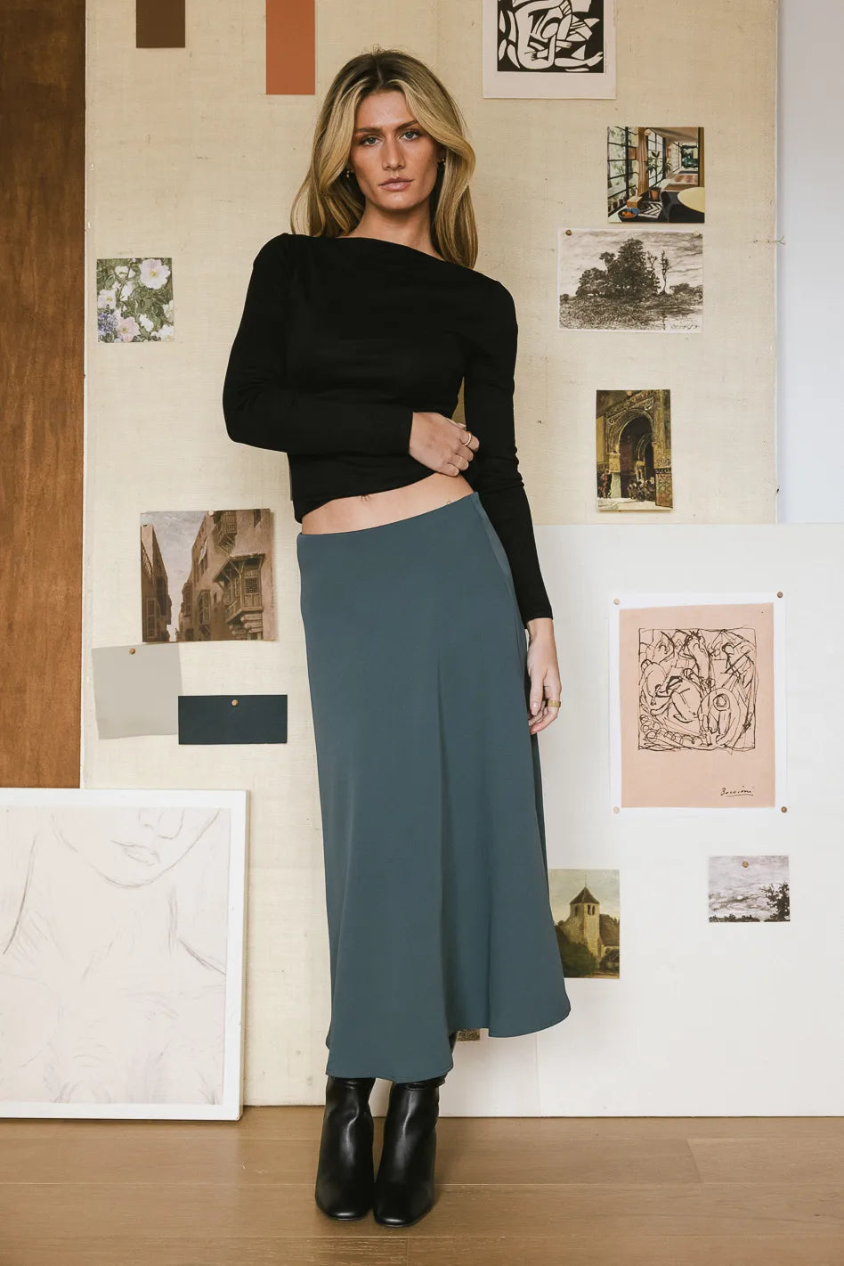 elastic waist midi skirt 