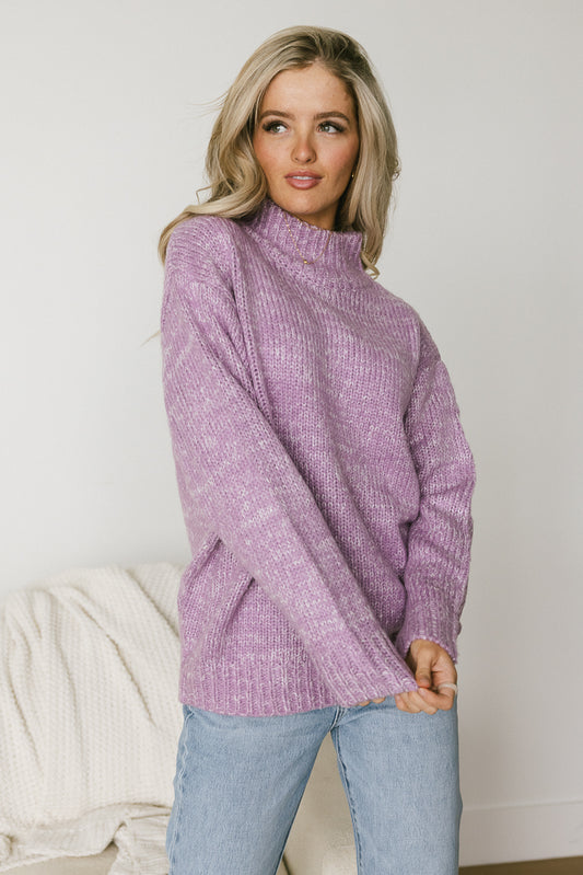 purple mock neck sweater