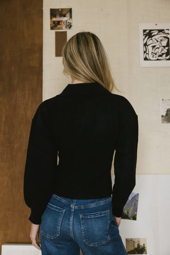 collared neck on long sleeve black cardigan 