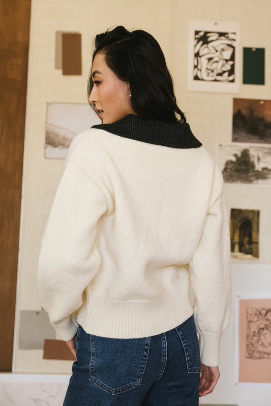 knit cardigan in cream and black