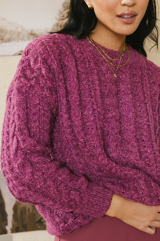 cable knit sweater in pink