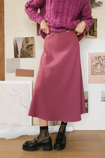 mauve midi skirt