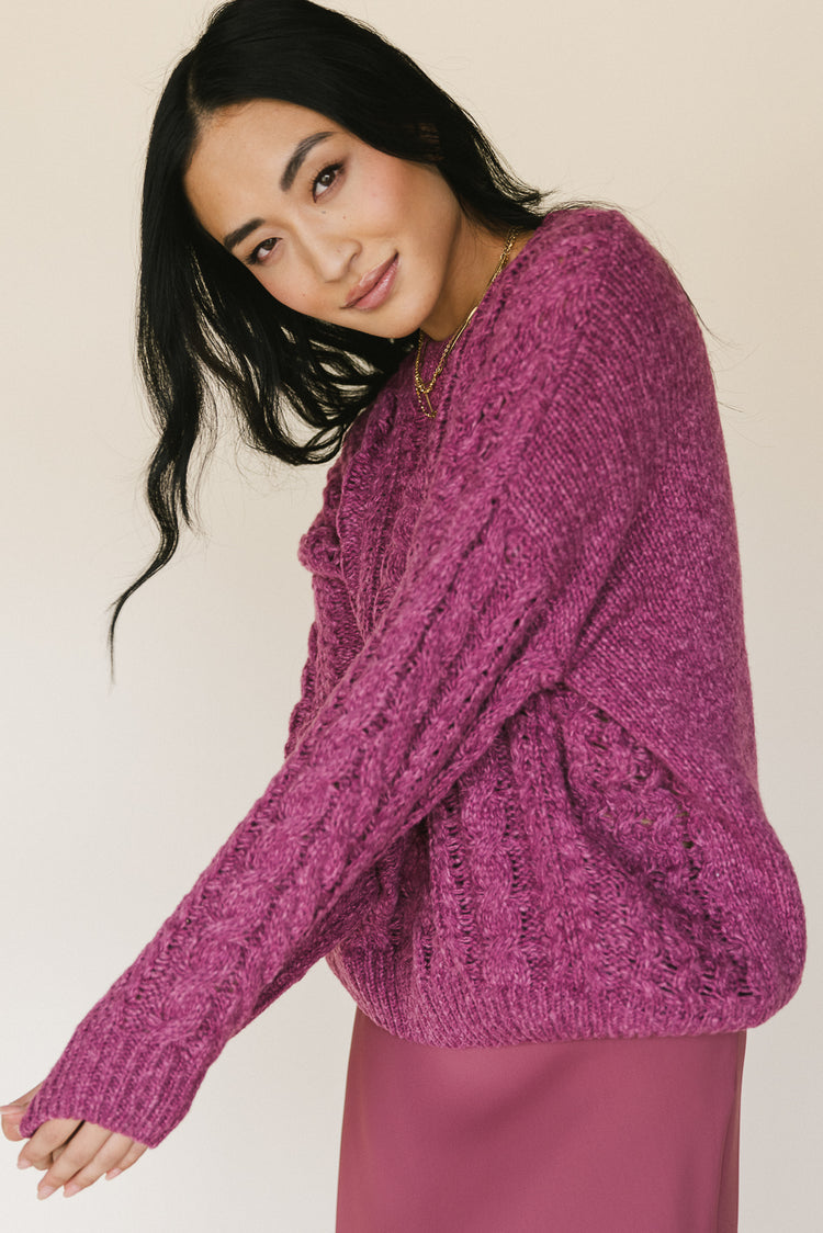 cable knit long sleeve sweater