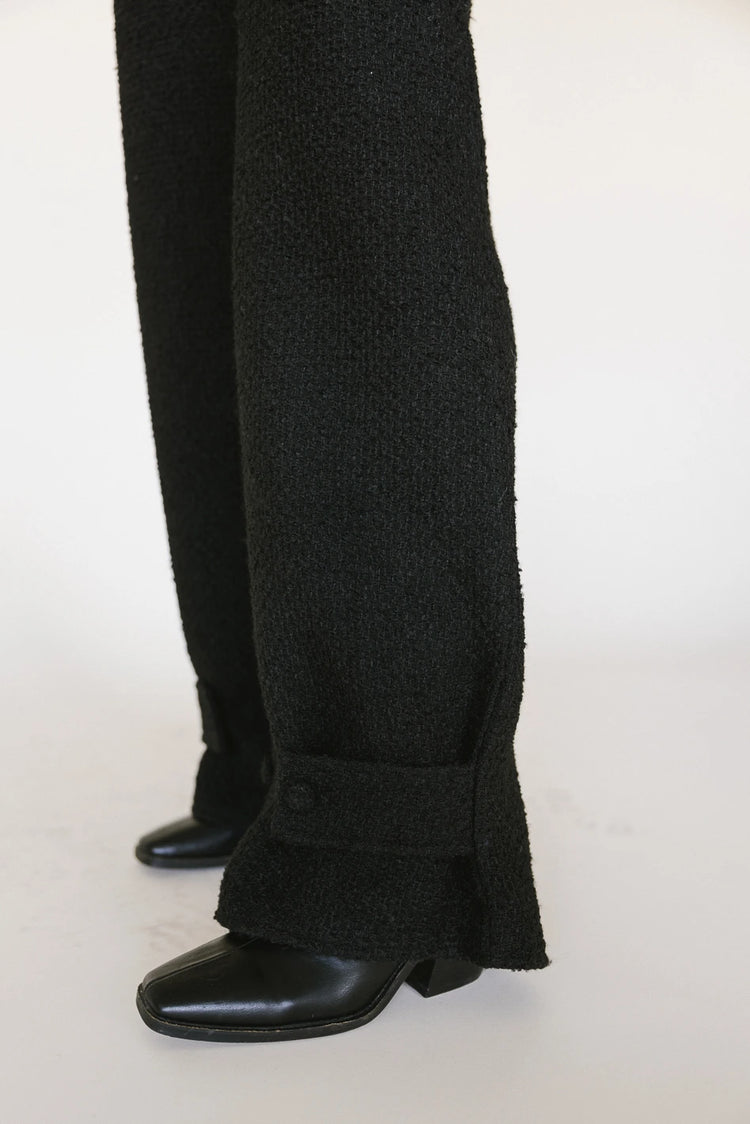 Adjustable button cuff textured pants in black 