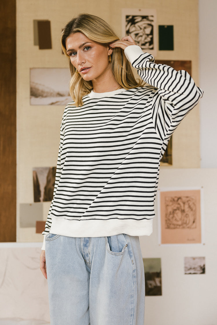 black and white long sleeve striped top