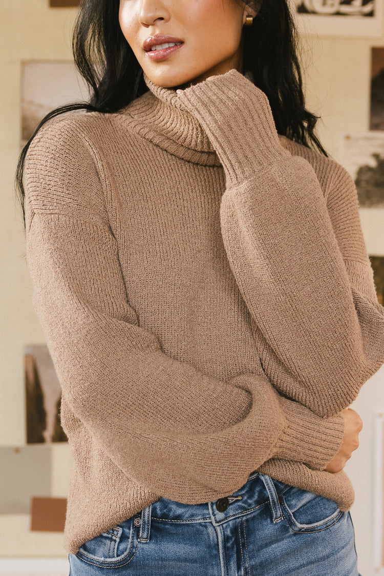 brown turtleneck knit sweater