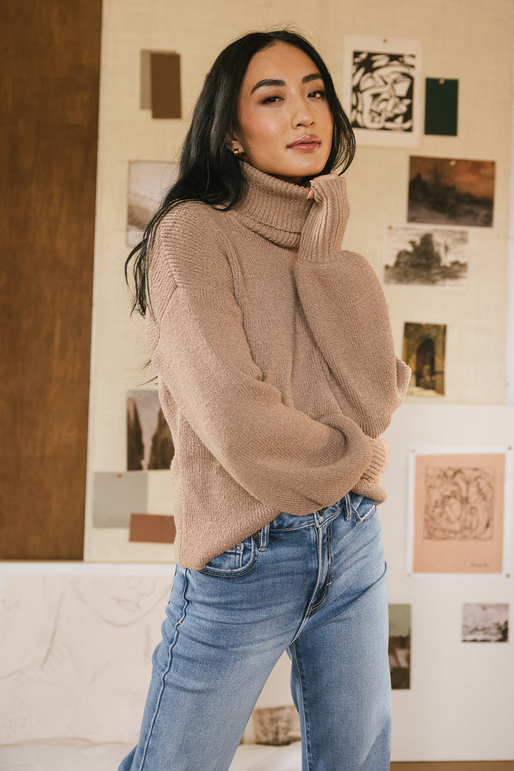 taupe knit turtleneck sweater 