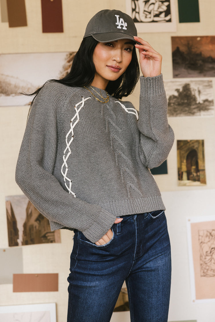stitched detail sweater in grey