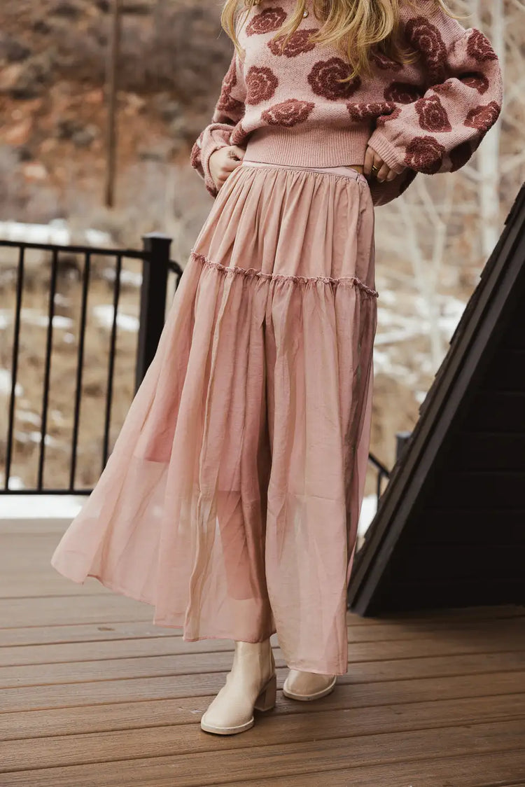 zip up side on mauve tulle skirt 