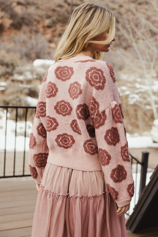 pink long sleeve knit sweater