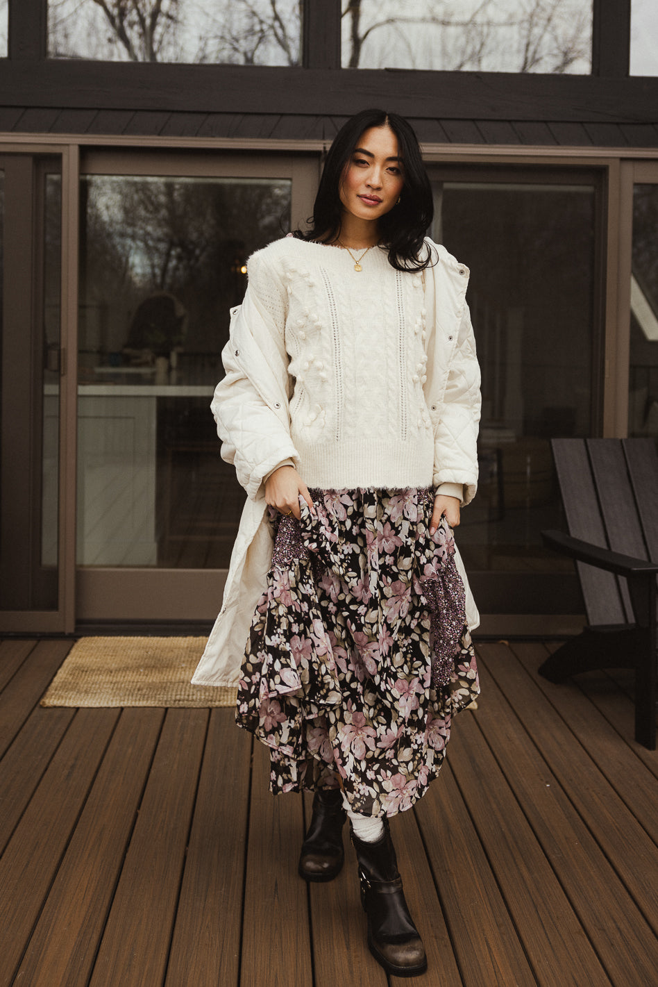 cable knit sweater in ivory