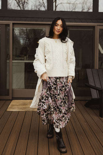 cable knit sweater in ivory