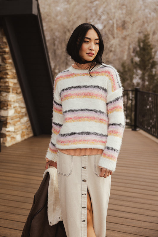 striped fuzzy sweater