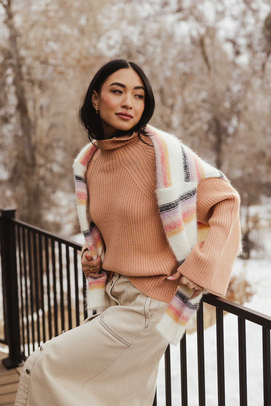 orange turtleneck sweater