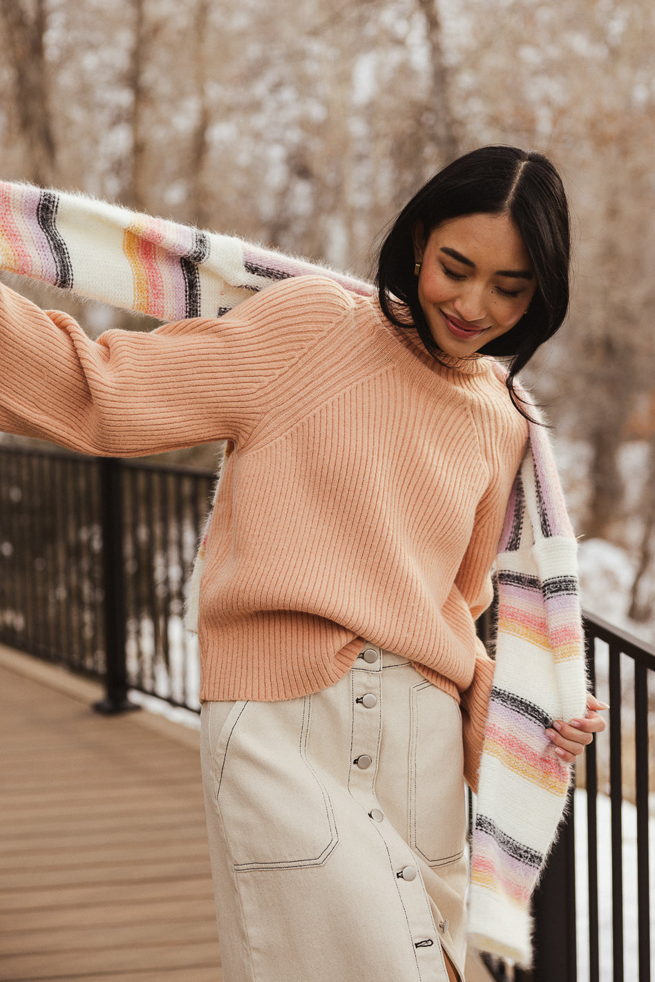 mock neck sweater in orange