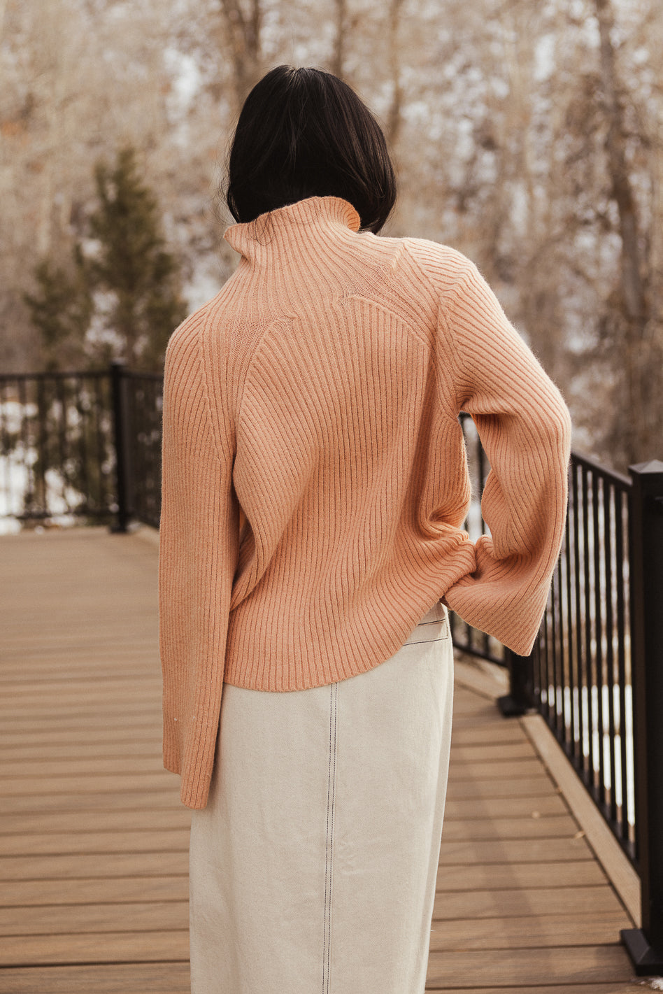 orange turtle neck long sleeve sweater