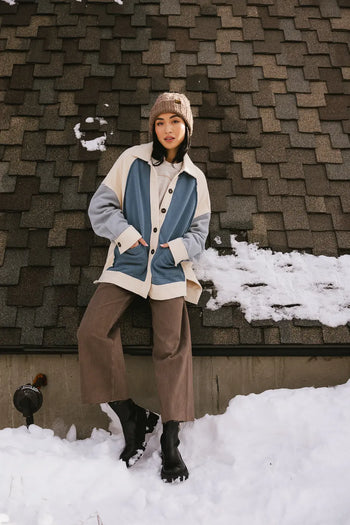 Colorblock jacket in blue and cream 