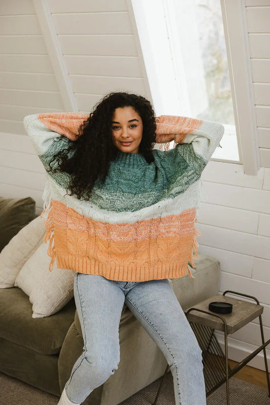 Cable knit oversized sweater in green 