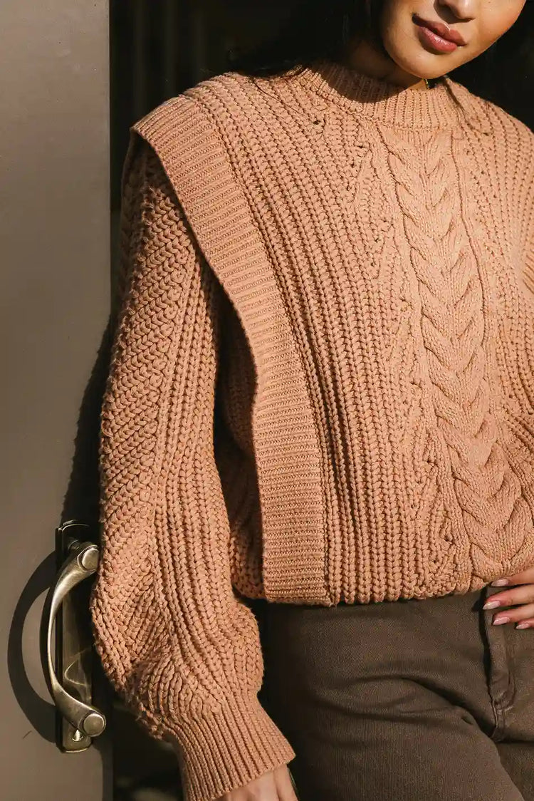 long sleeve knit sweater in blush