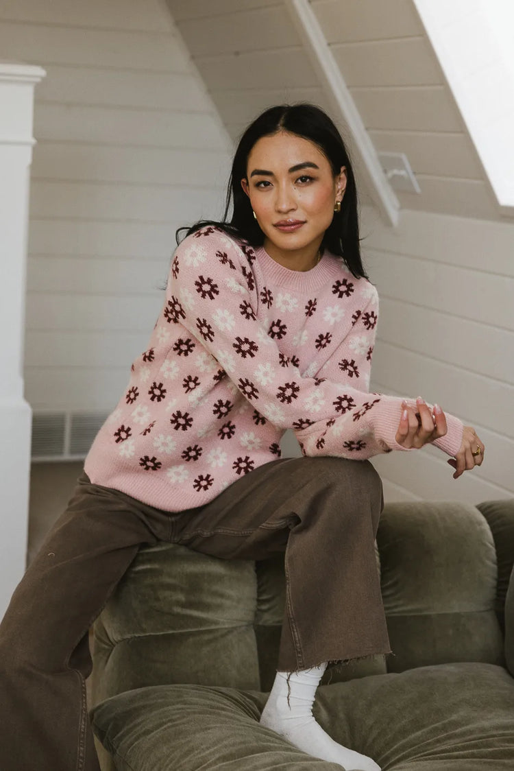 pink floral printed sweater