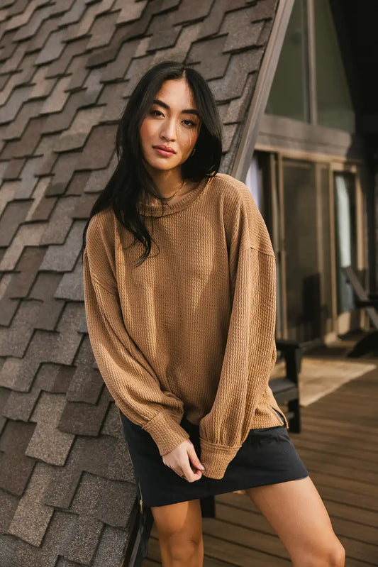 Delaney Ribbed Knit Top in Brown - FINAL SALE