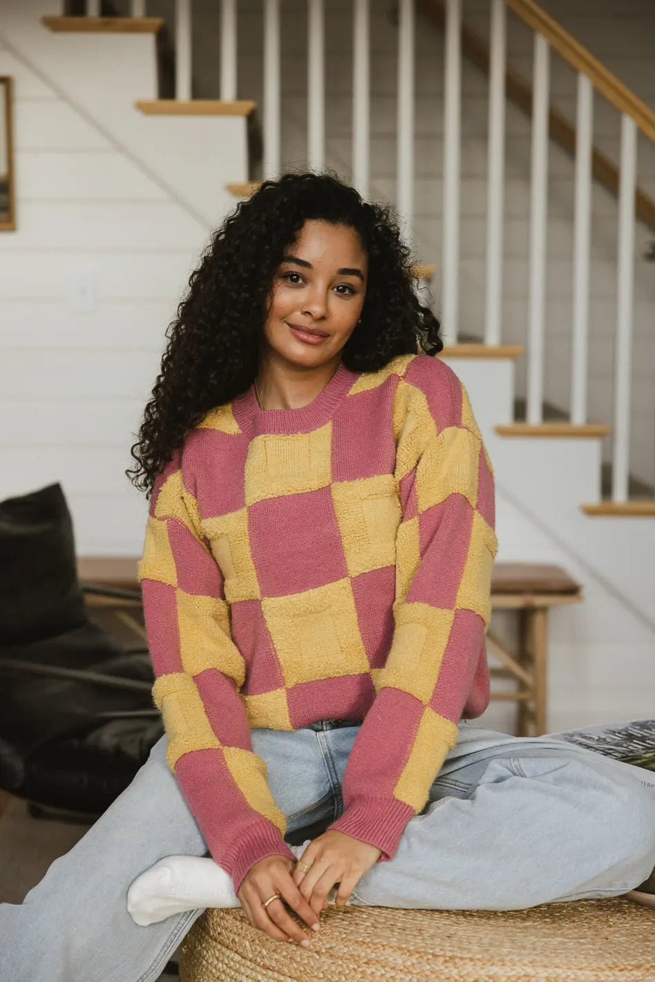 Yellow checkered clearance sweater